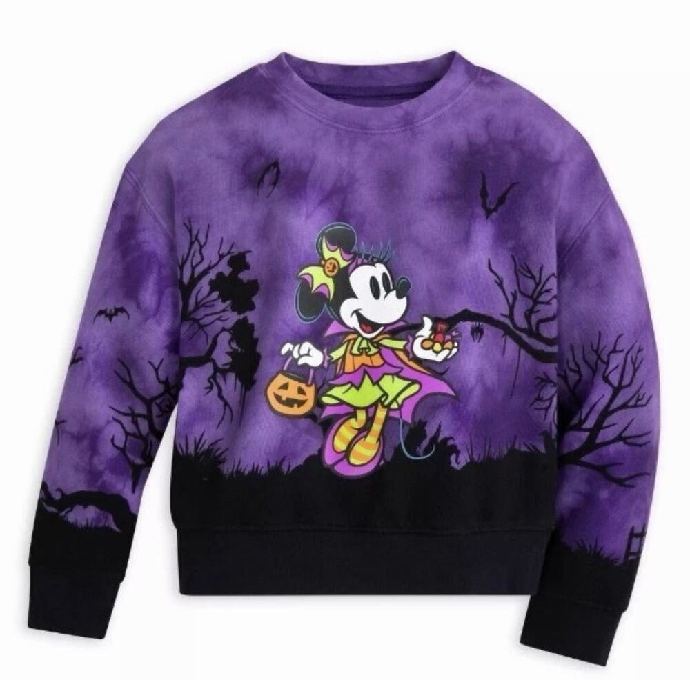 Disney Parks Kids Halloween Minnie Mouse Witch Tie Dye Sweatshirt Pullover